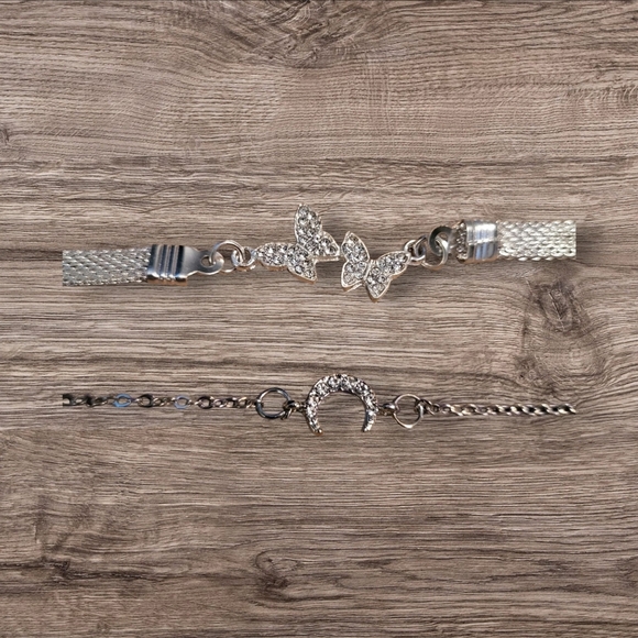 🩷3 for $15: 2-Piece Silver & Crystal Bracelets, 1 Butterfly & 1 Moon, 7", NWOT - Picture 5 of 5